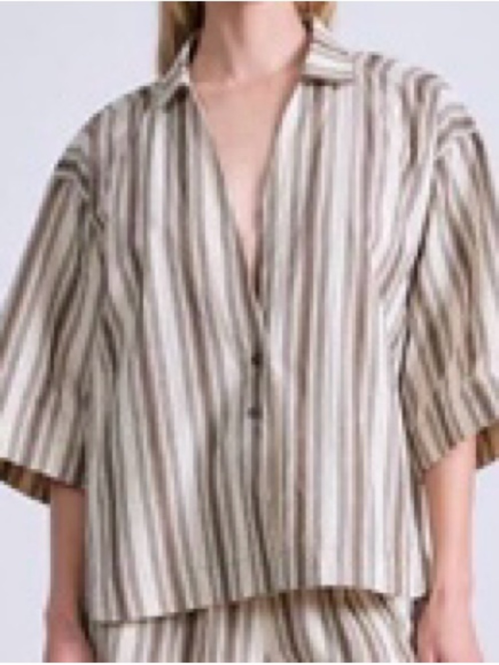 Apiece Apart Striped Button-Down Shirt in Beige and White